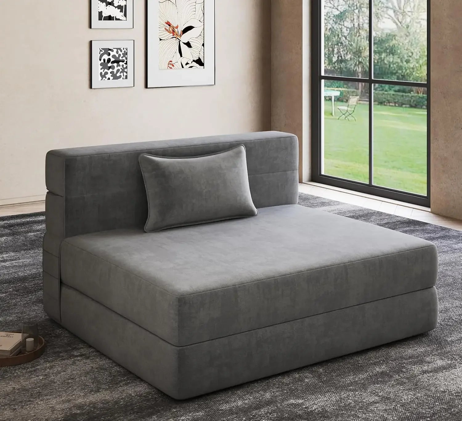 Fold-out sofa bed with 2 pillows