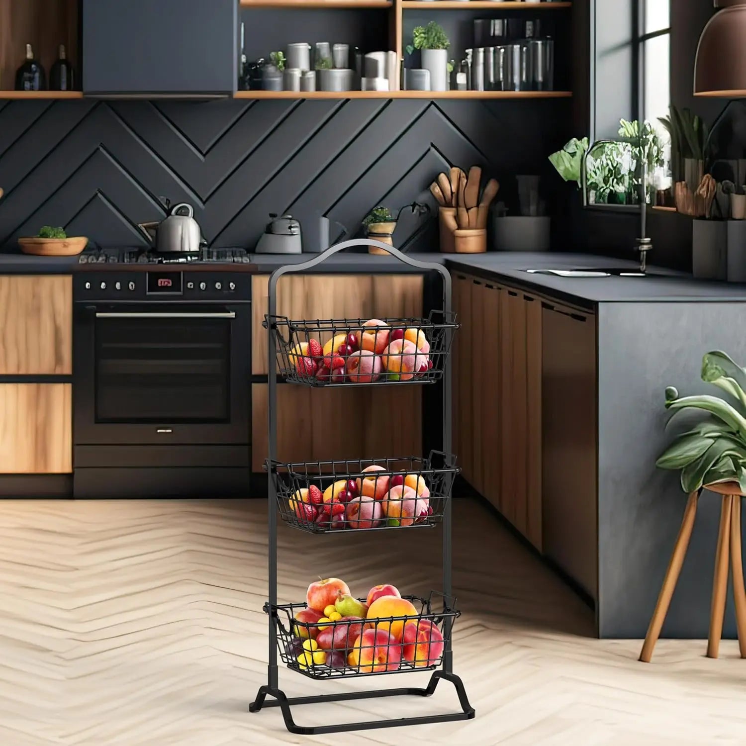 Wire Market Fruit Basket Stand in kitchen