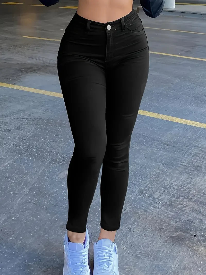 Women Simple Slim Wash Casual Style Jeans