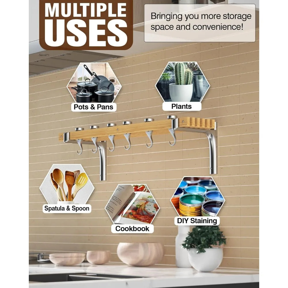 Standard Wall Mounted Wooden Pot Rack Seasoning Holder
