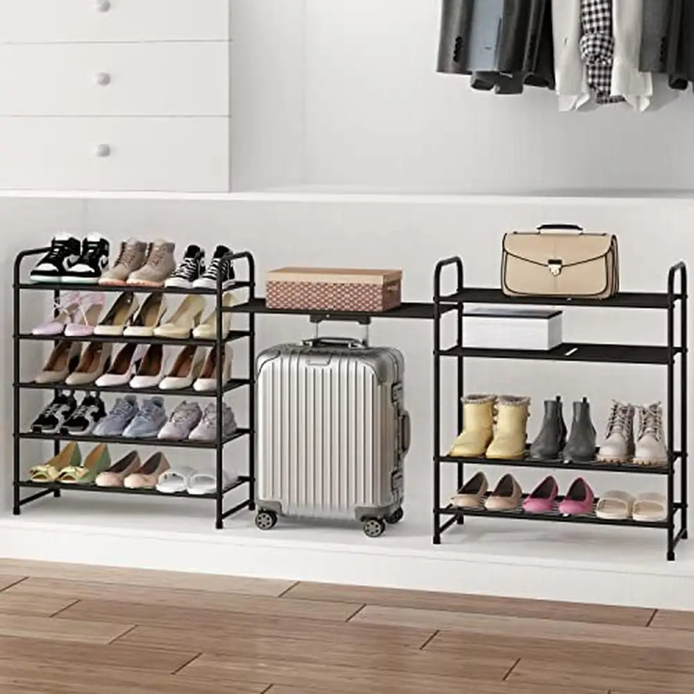 5-Tier Shelf Wire Grid Black Expandable Shoe Organizer