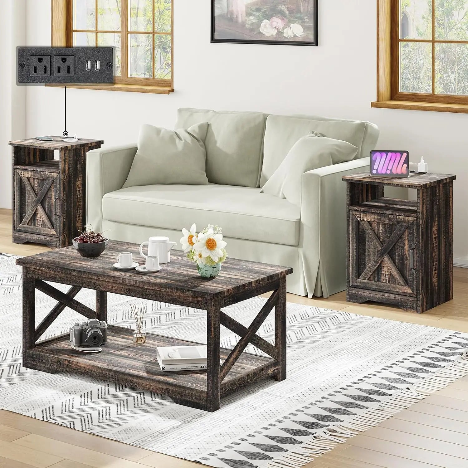 Side Table Charging Station & USB Ports