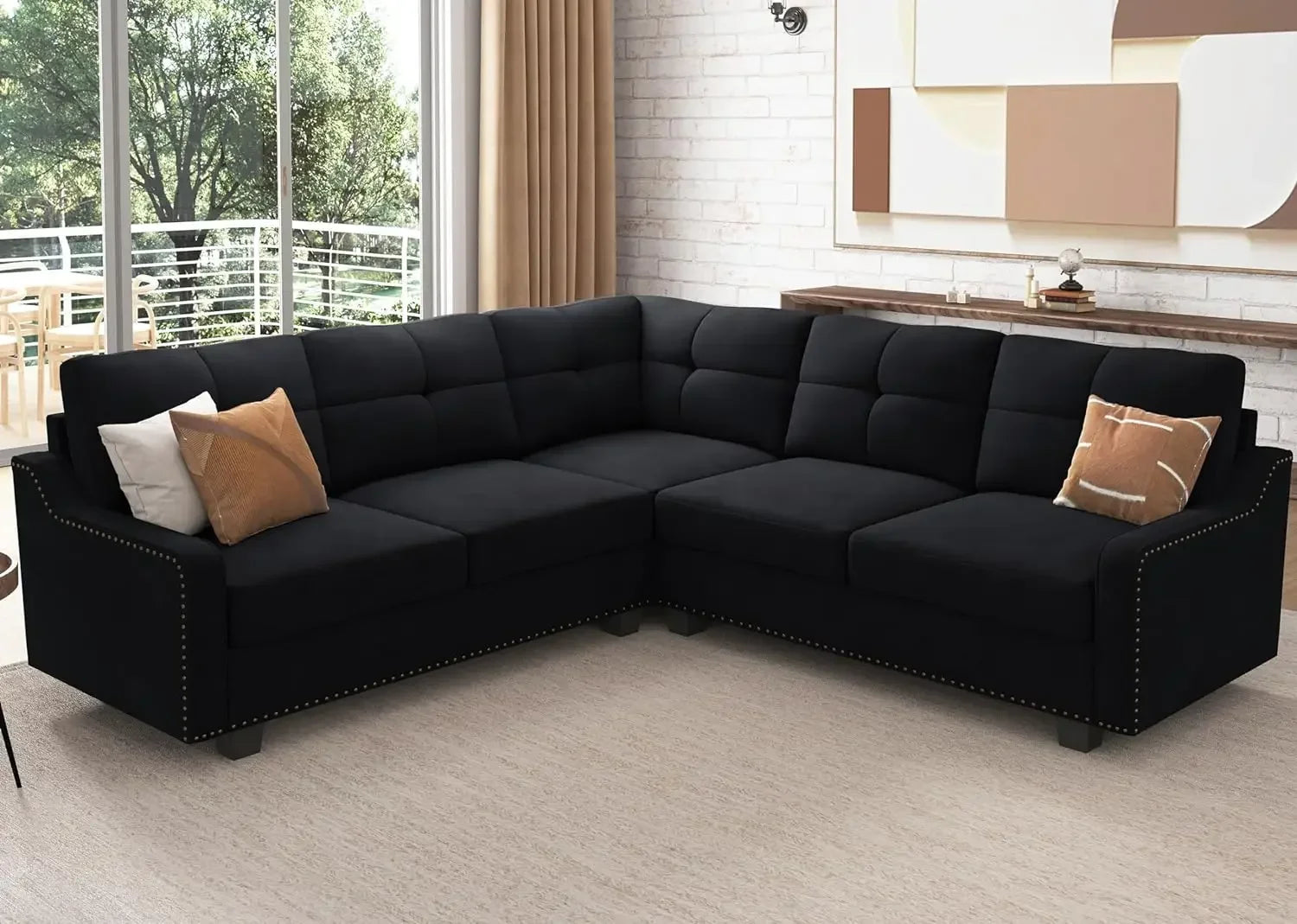 Living Room Convertible Sectional Sofa, L Shaped