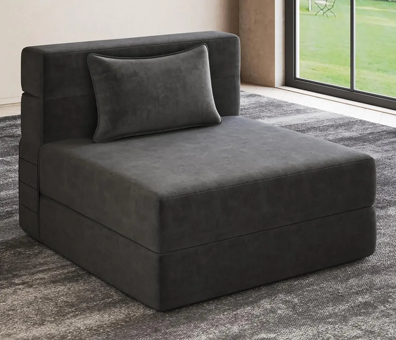 Fold-out sofa bed with 2 pillows