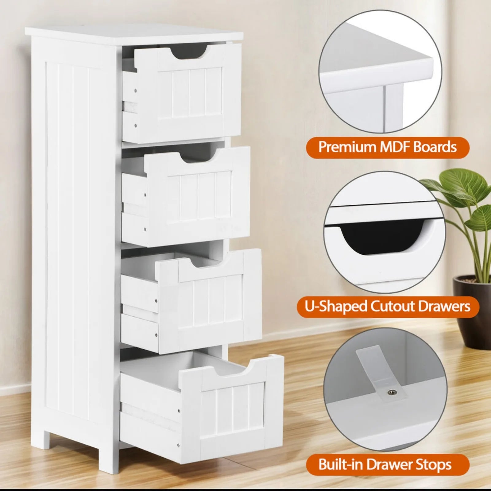 US Freestanding Small Bathroom Cabinet Side Storage Organizer