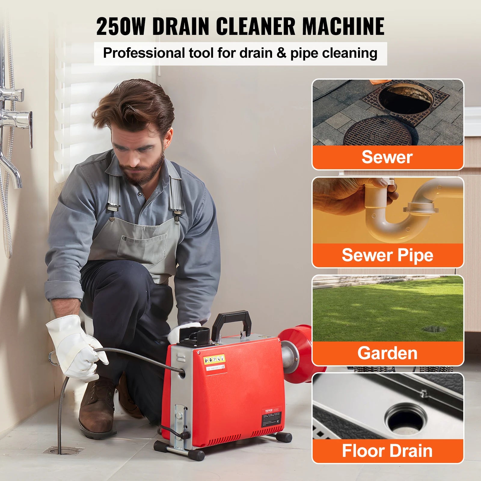 VEVOR Drain Cleaner Machine 250W Electric Sewer