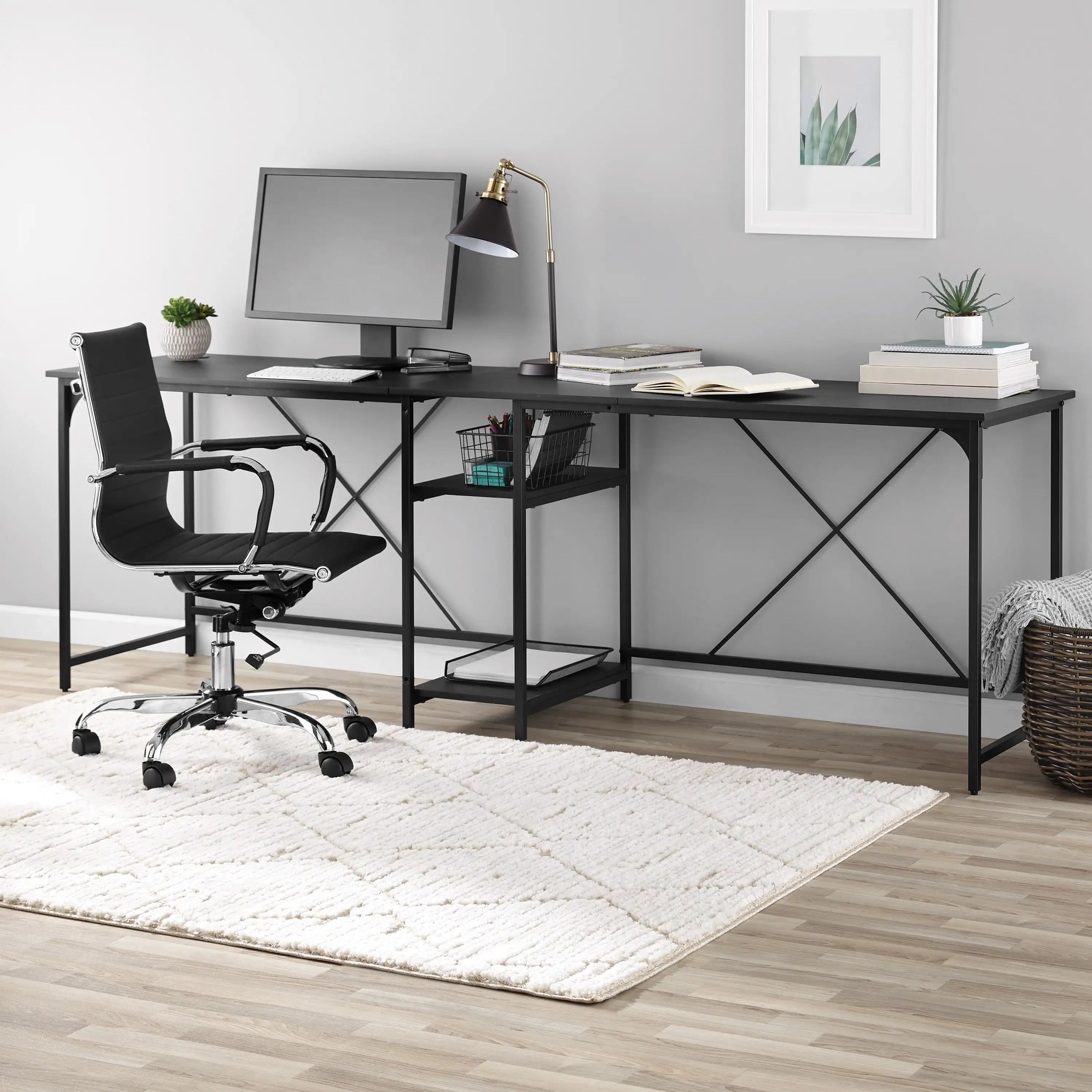 Two-Way Convertible Desk with Lower Storage Shelf