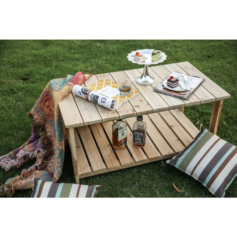 Outdoor Coffee Table Natural Wood Patio Furniture