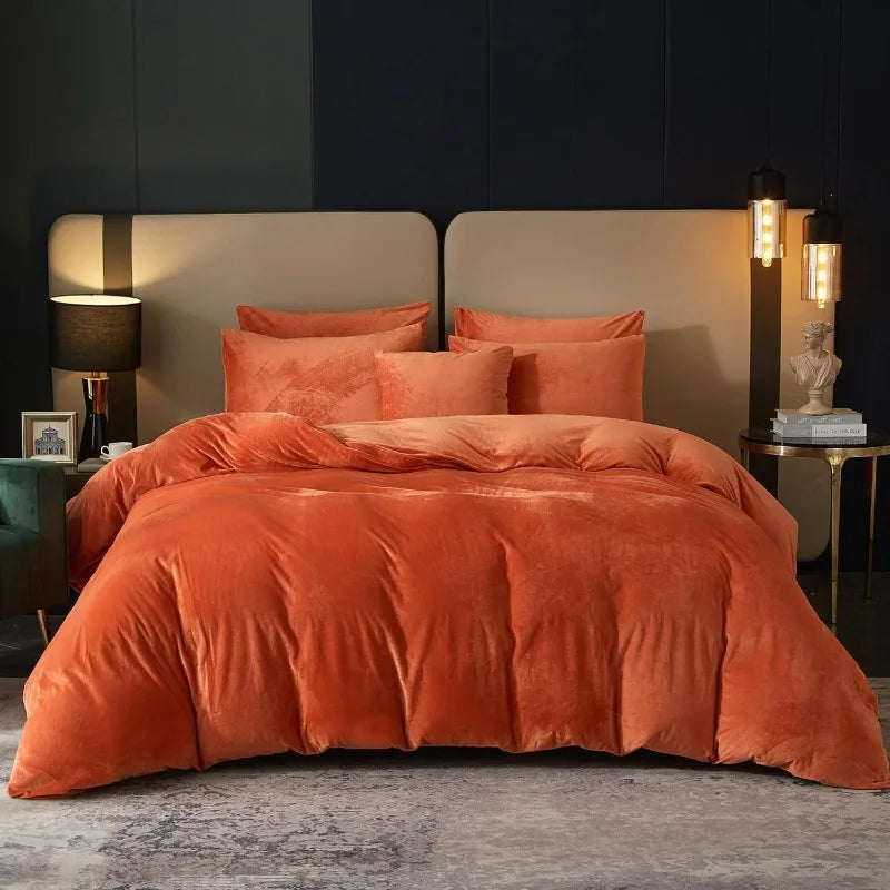 Velvet Burnt Orange Duvet Cover Queen Size