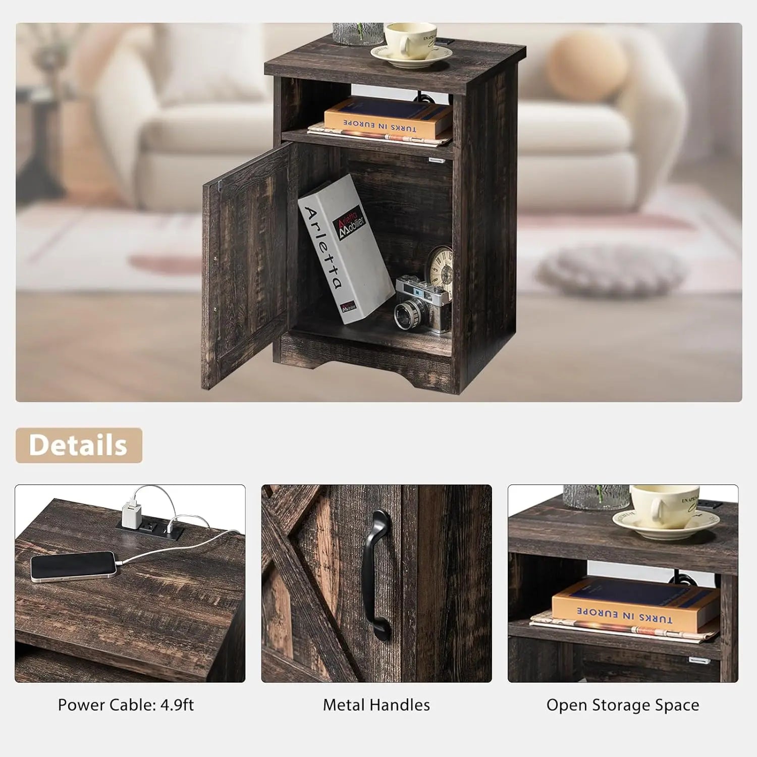 Side Table Charging Station & USB Ports