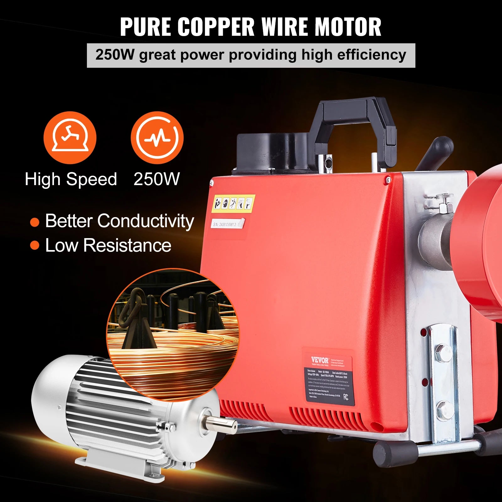 VEVOR Drain Cleaner Machine 250W Electric Sewer