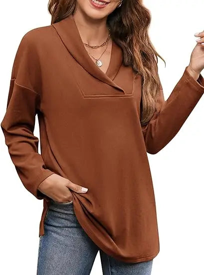Women Polo Neck Long Sleeve Tunic Tops