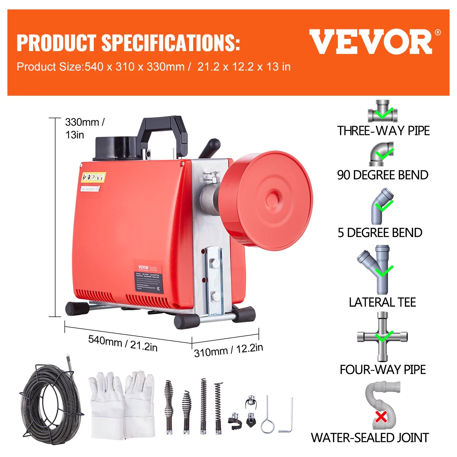 VEVOR Drain Cleaner Machine 250W Electric Sewer