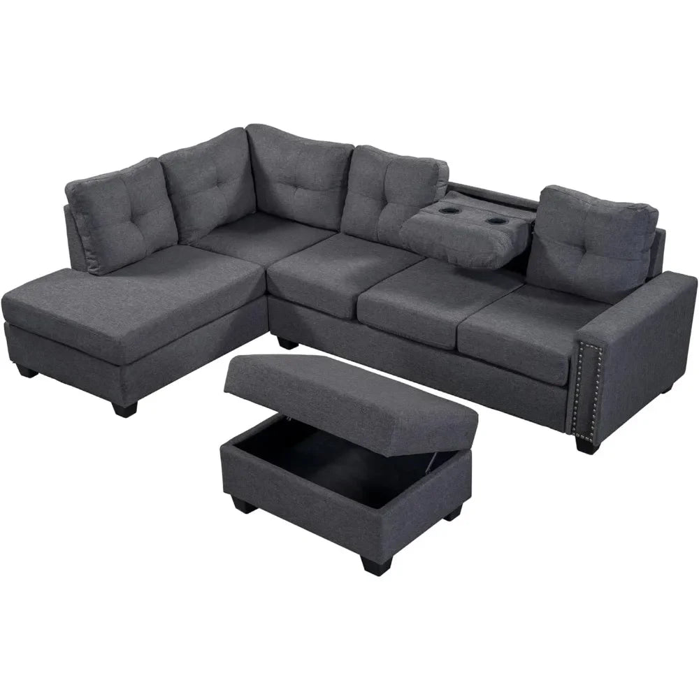 L Shape Modular Storage Ottoman & Chaise, Comfy Sofa