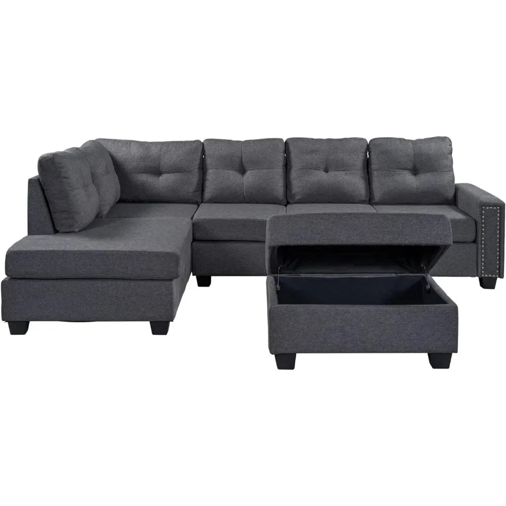 L Shape Modular Storage Ottoman & Chaise, Comfy Sofa