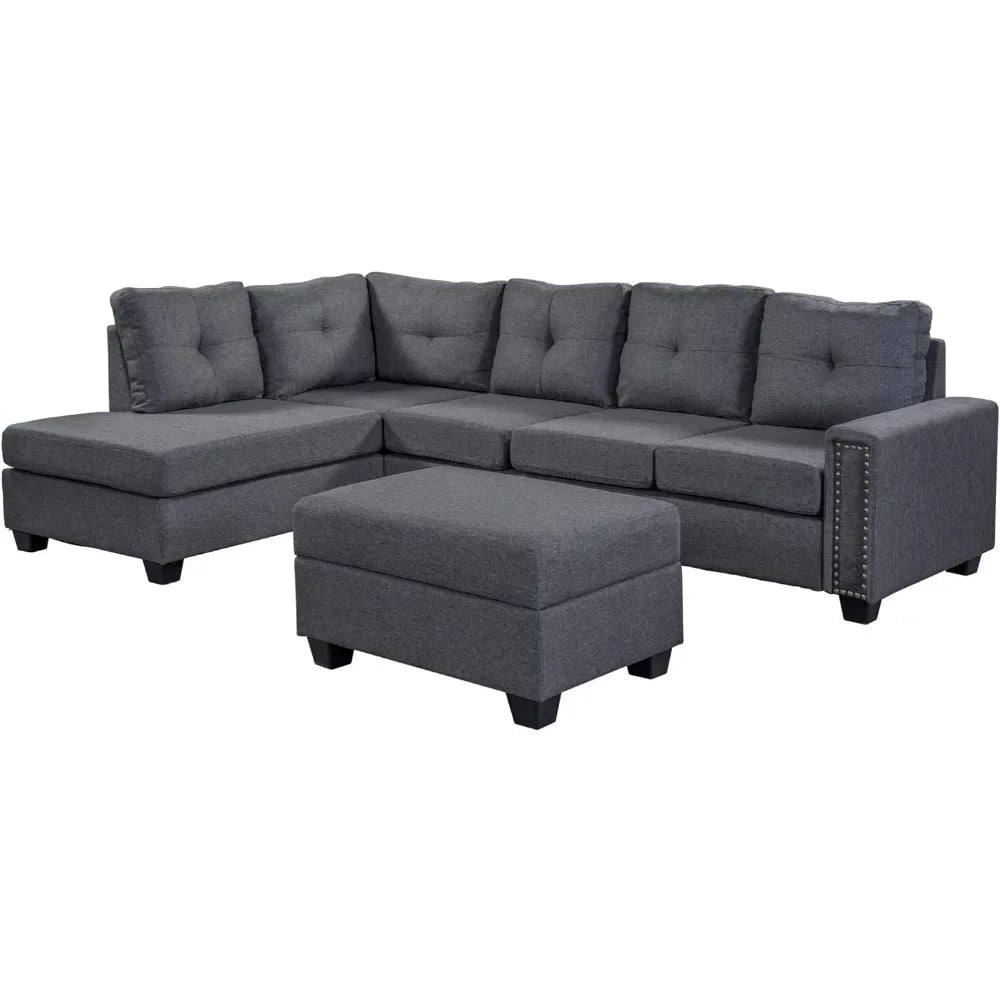 L Shape Modular Storage Ottoman & Chaise, Comfy Sofa
