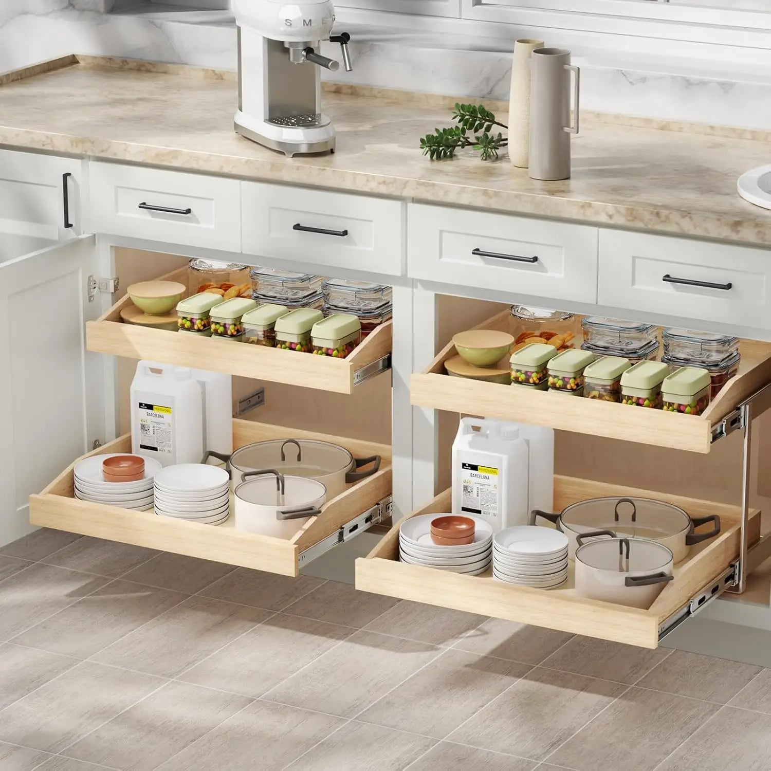 2 Tier Soft Close Pull Slide Out Cabinet Organizer