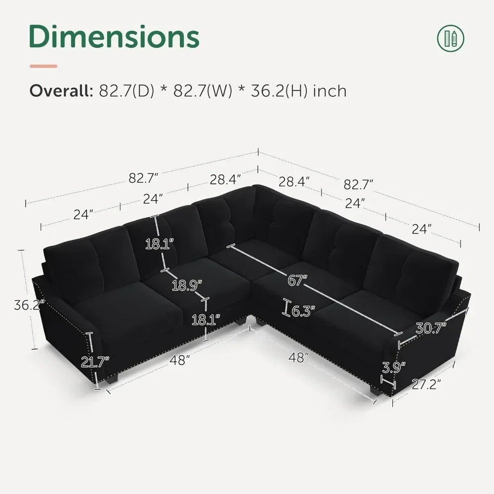 Living Room Convertible Sectional Sofa, L Shaped