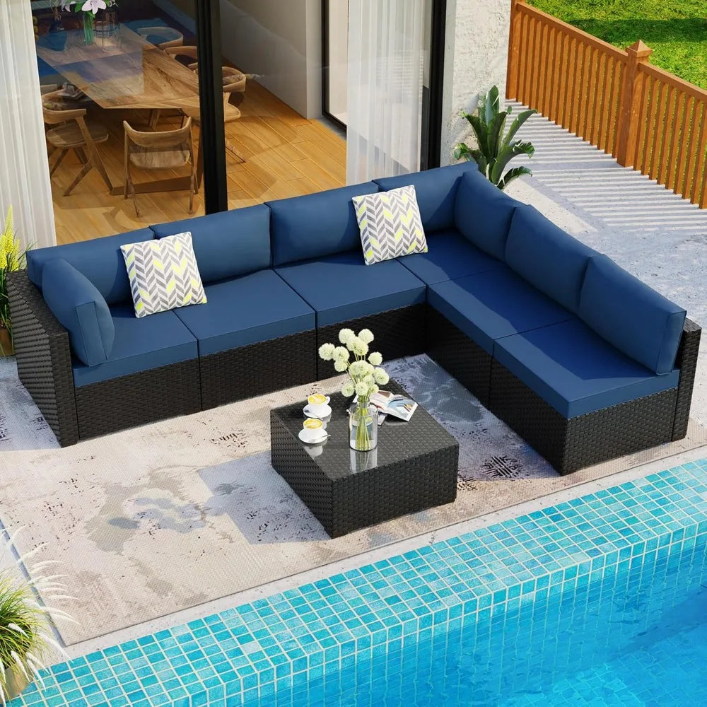 7 Pieces Outdoor Patio Sectional Sofa Couch