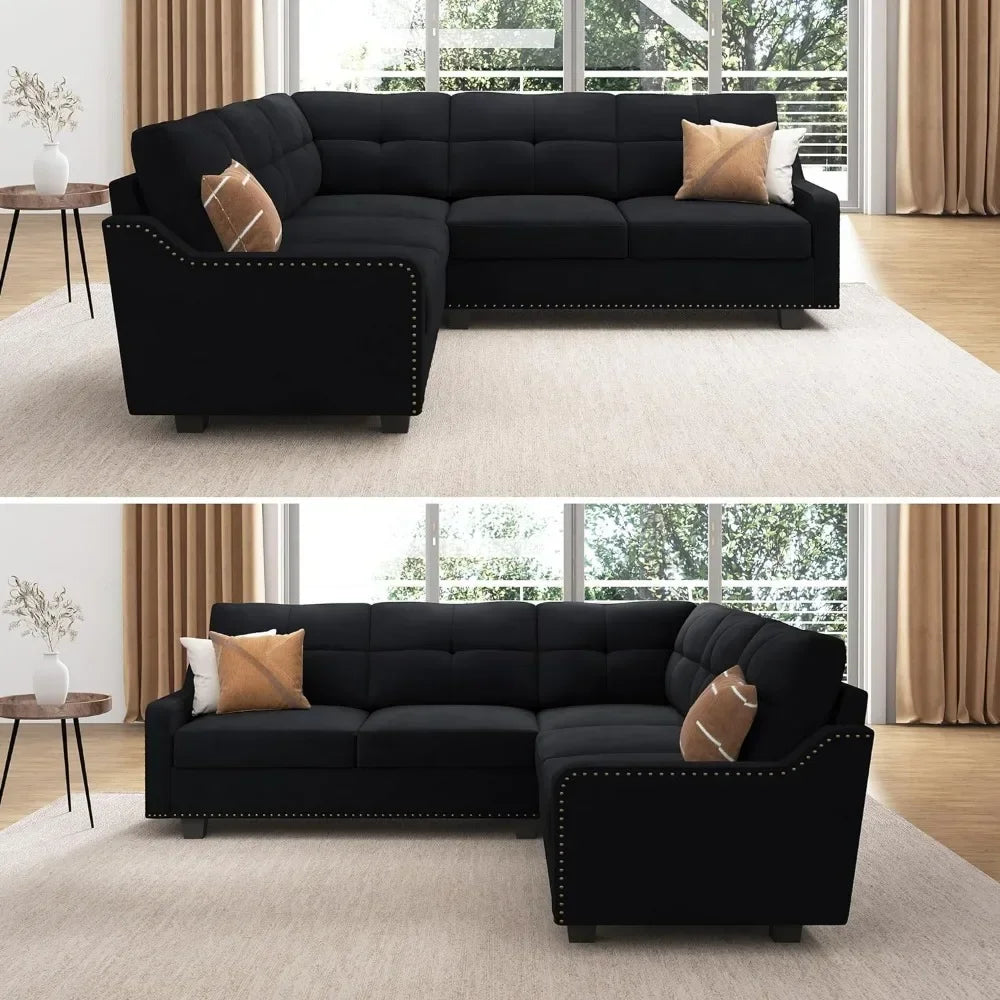 Living Room Convertible Sectional Sofa, L Shaped