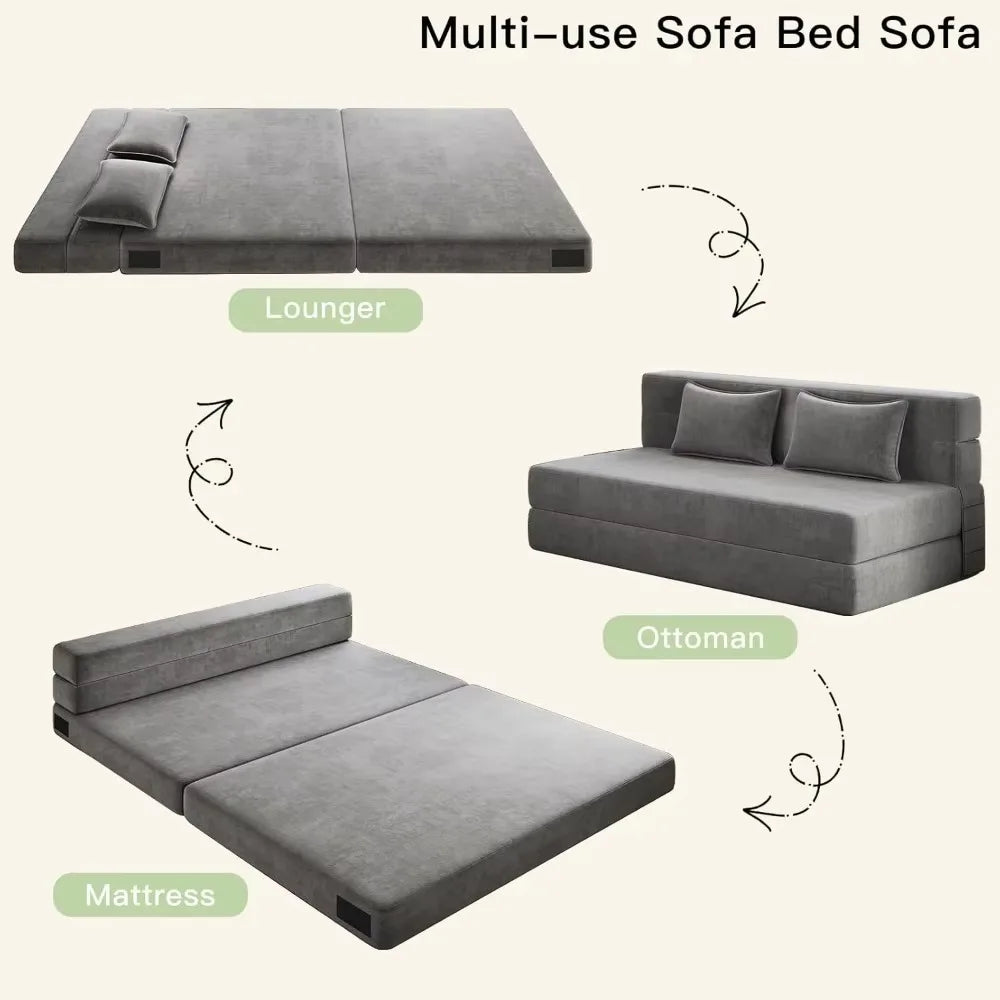 Fold-out sofa bed with 2 pillows