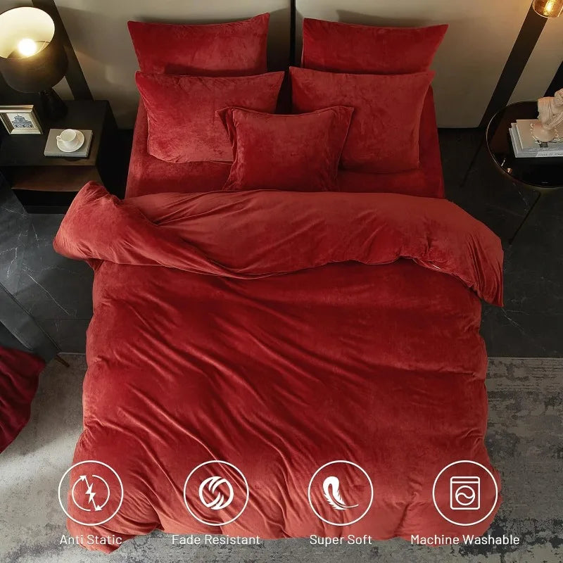 Velvet Burnt Orange Duvet Cover Queen Size