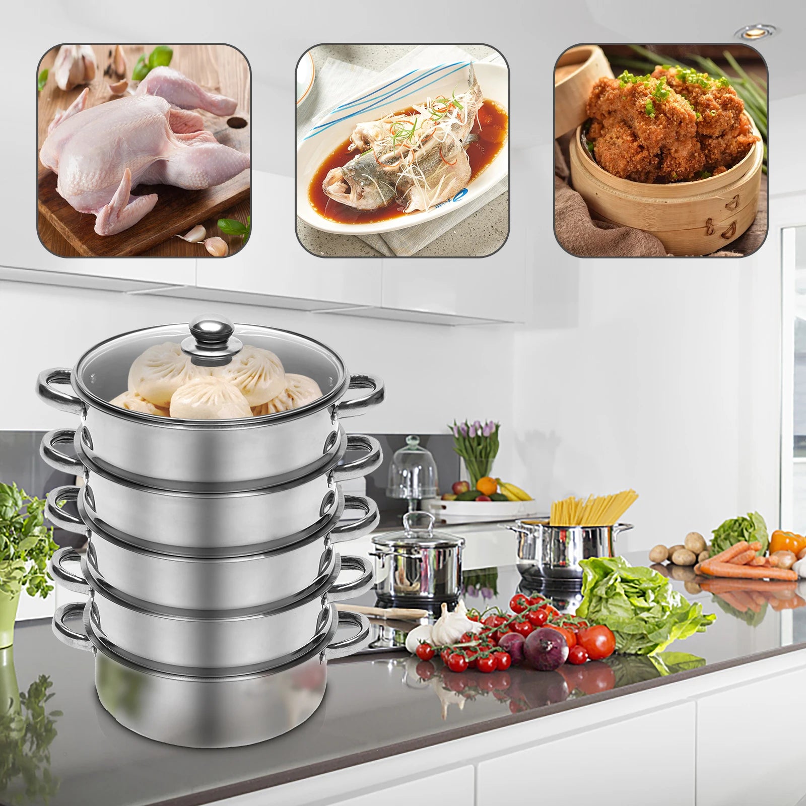 Multi-Function 5-Layer Stainless Steel Steamer  for Cooking