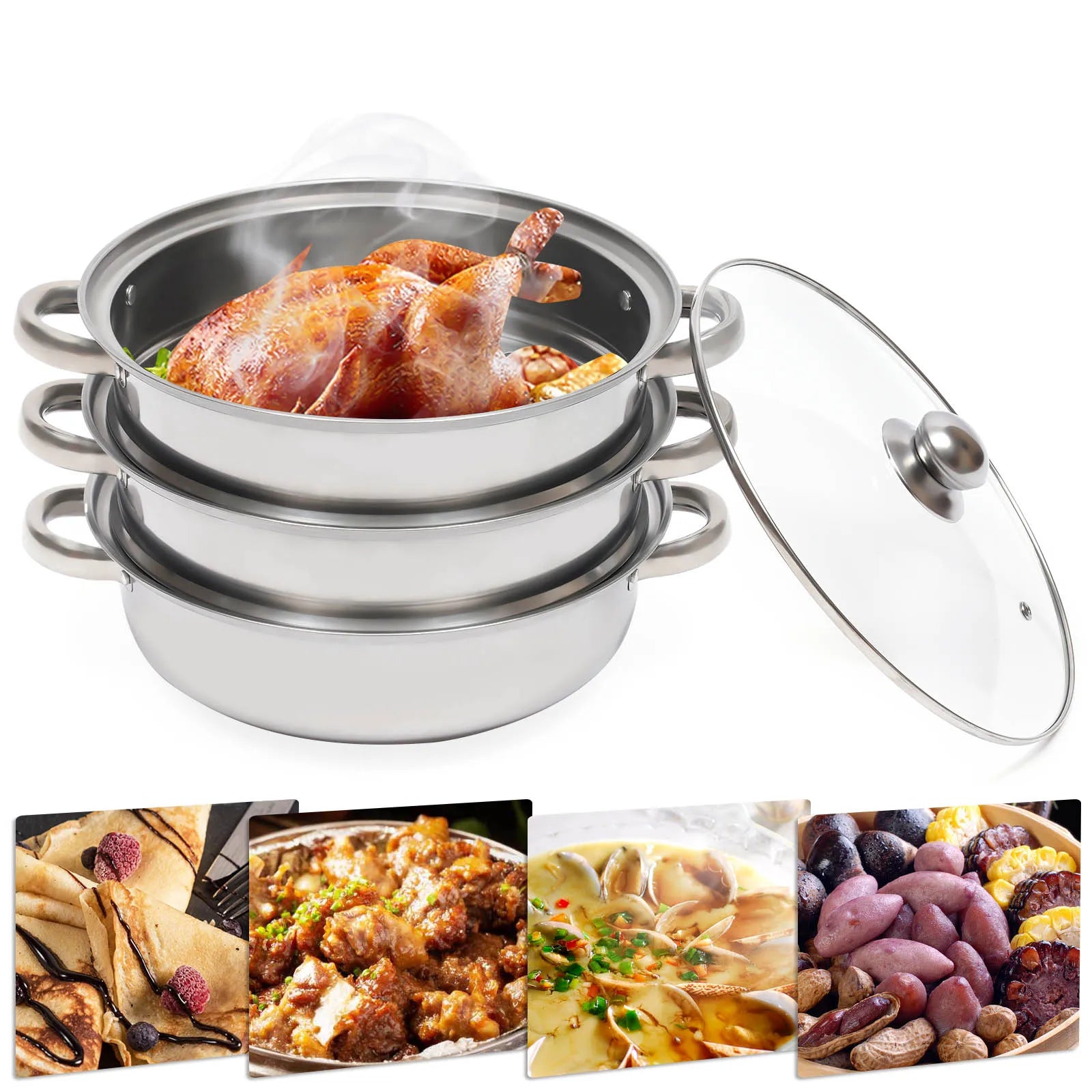 Stainless Steel 3 Tier Steamer Cooker