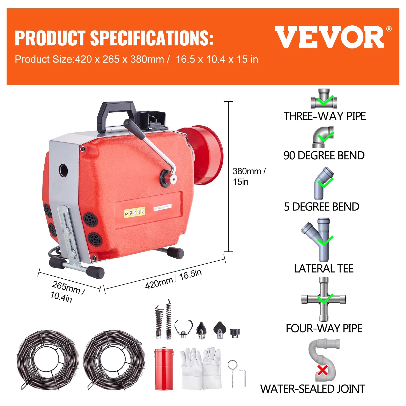 VEVOR Drain Cleaner Machine 250W Electric Sewer