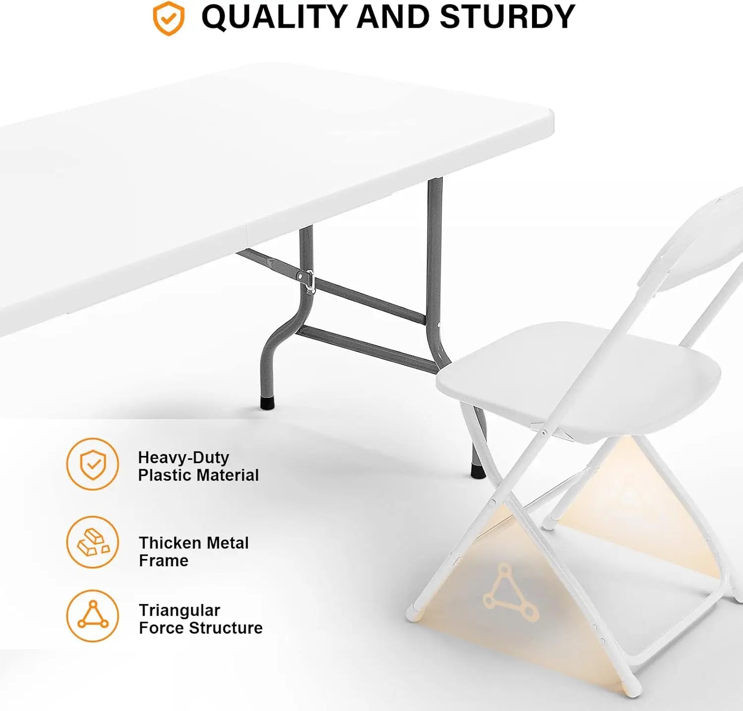 6 FT  Folding Table with 8 White Folding Chairs