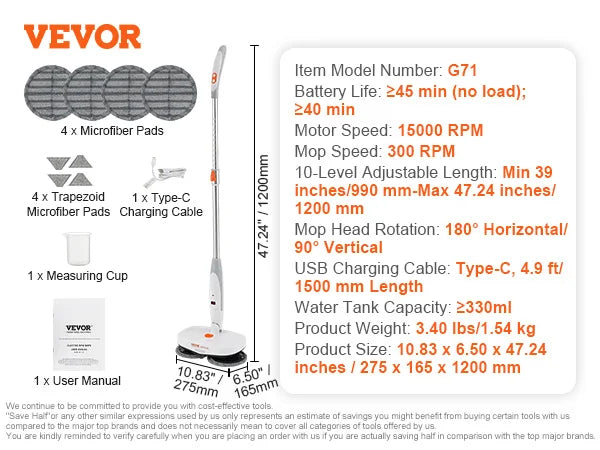 VEVOR Cordless Electric Mop