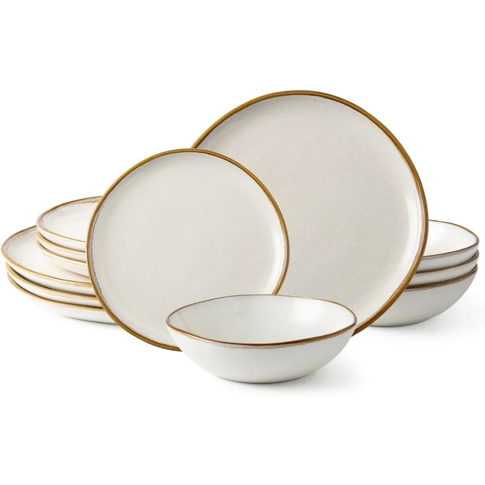 Handmade ceramic reaction glaze plate and bowl set