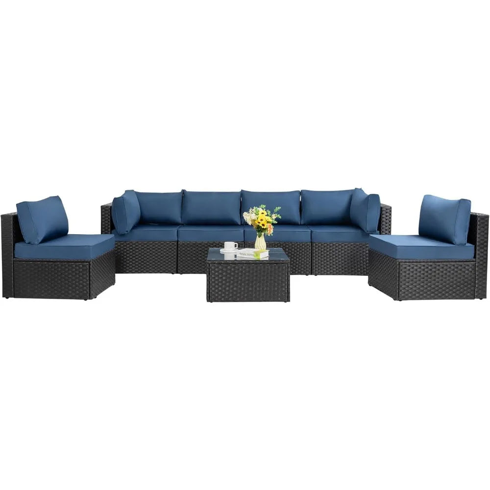 7 Pieces Outdoor Patio Sectional Sofa Couch