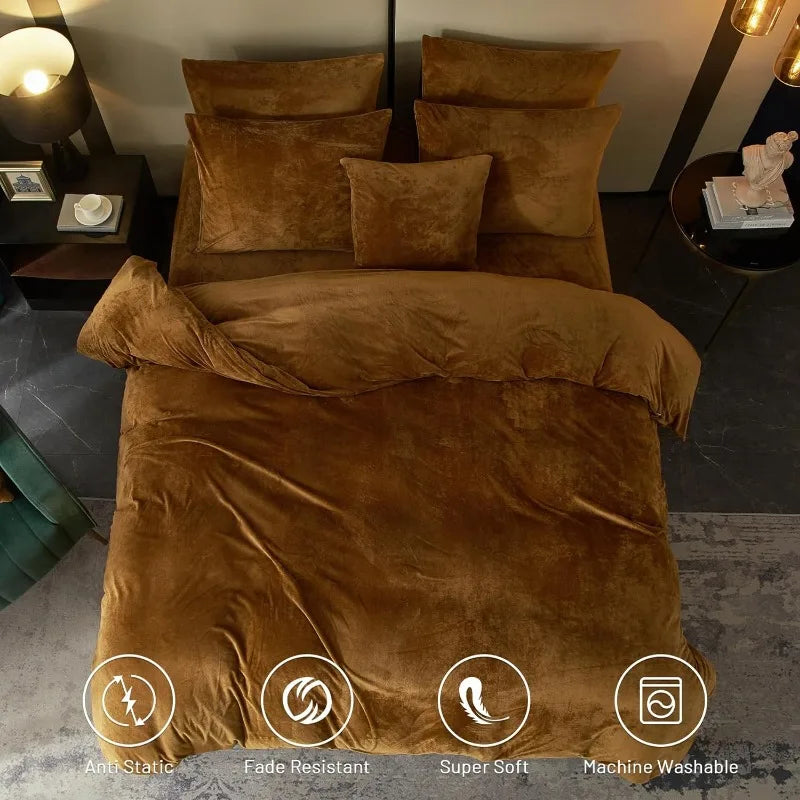 Velvet Burnt Orange Duvet Cover Queen Size