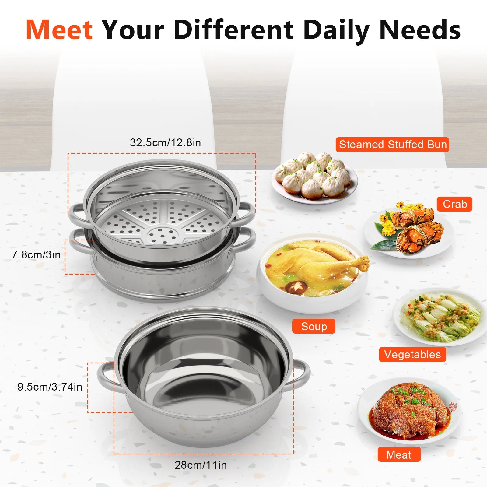 3-Tier Stainless Steel Steamer