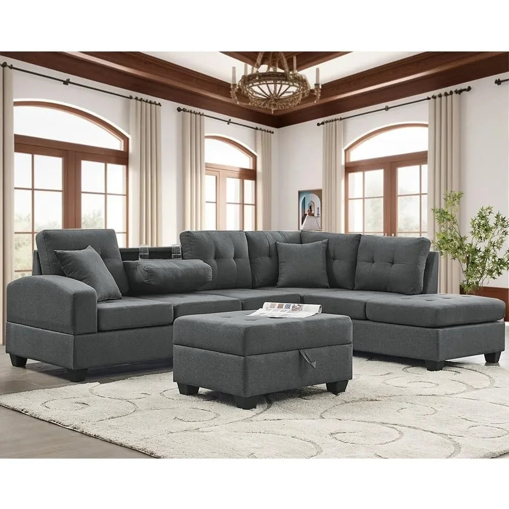 L Shape Modular Storage Ottoman & Chaise, Comfy Sofa