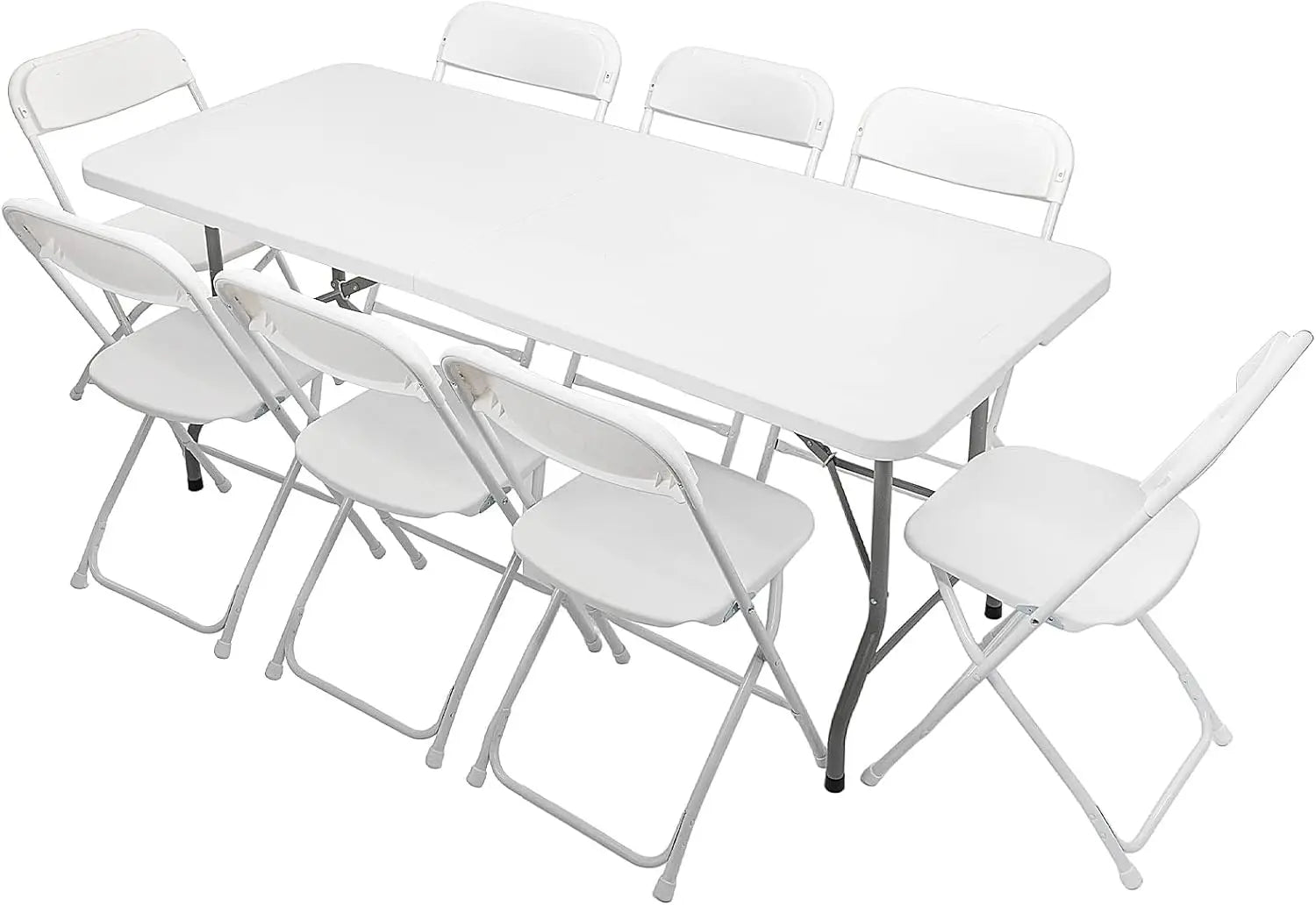 6 FT  Folding Table with 8 White Folding Chairs